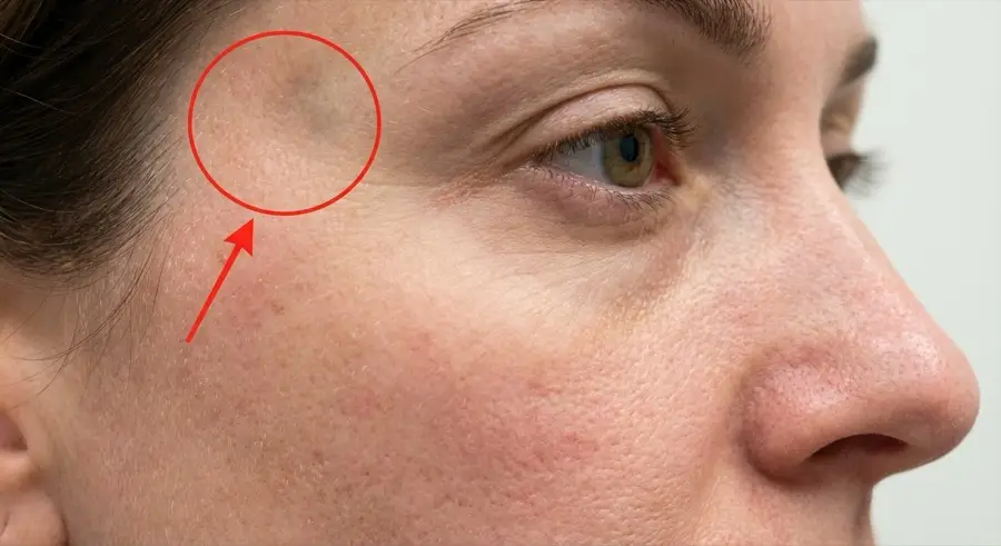 Illustration showing early signs of facial volume loss with mild temple hollowing and early cheek softening