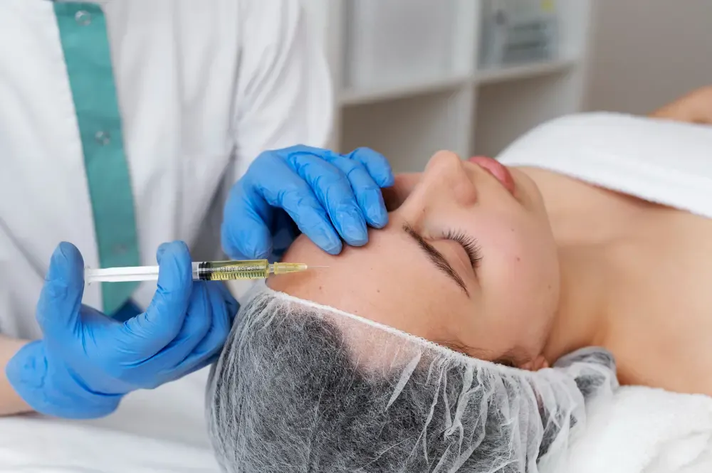 Close-up of mesotherapy injections being administered to facial skin in London