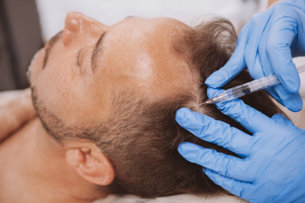 Close,Up,Of,A,Mature,Man,Receiving,Hairloss,Treatment,Injections